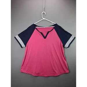 Unbranded T-Shirt Raglan Colorblock Plus Size 26W Pink Navy Split Neck Short Slv